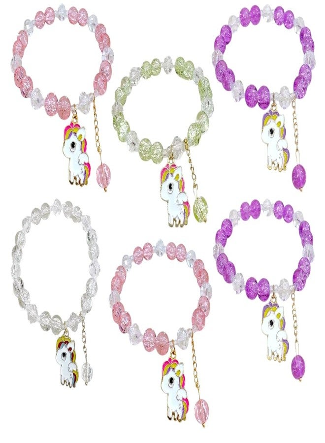 TERA13 Crystal Beaded Bracelet For Girls & Women, Unicorn Charm Bracelet, Stretchable And Adjustable Colourful Hand Bracelet, Best Friend Bracelet Set, Return Gifts For Girl, Cute Bra-celet, Random Color (6 Pcs) - Image 1